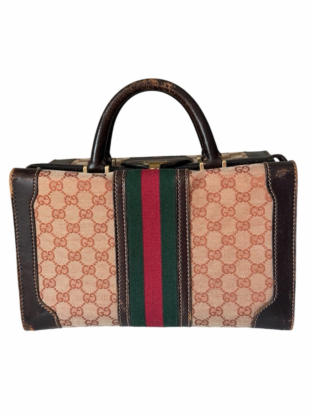 Vintage Gucci GG Supreme Sherry Web Train Case Vanity Bag - Picture 2 of 16
